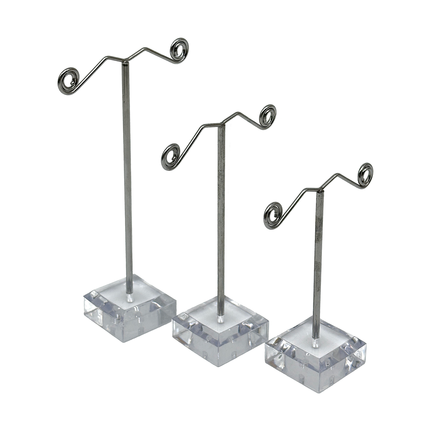 3 Tier Silver Metal and Acrylic Base Earring Display Stand Set