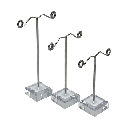 3 Tier Silver Metal and Acrylic Base Earring Display Stand Set