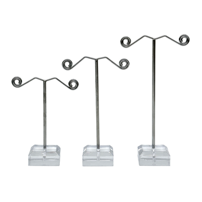 3 Tier Silver Metal and Acrylic Base Earring Display Stand Set