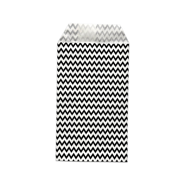 3" x 5" Black and White Chevron Pattern Flat Paper Gift Shopping Bags