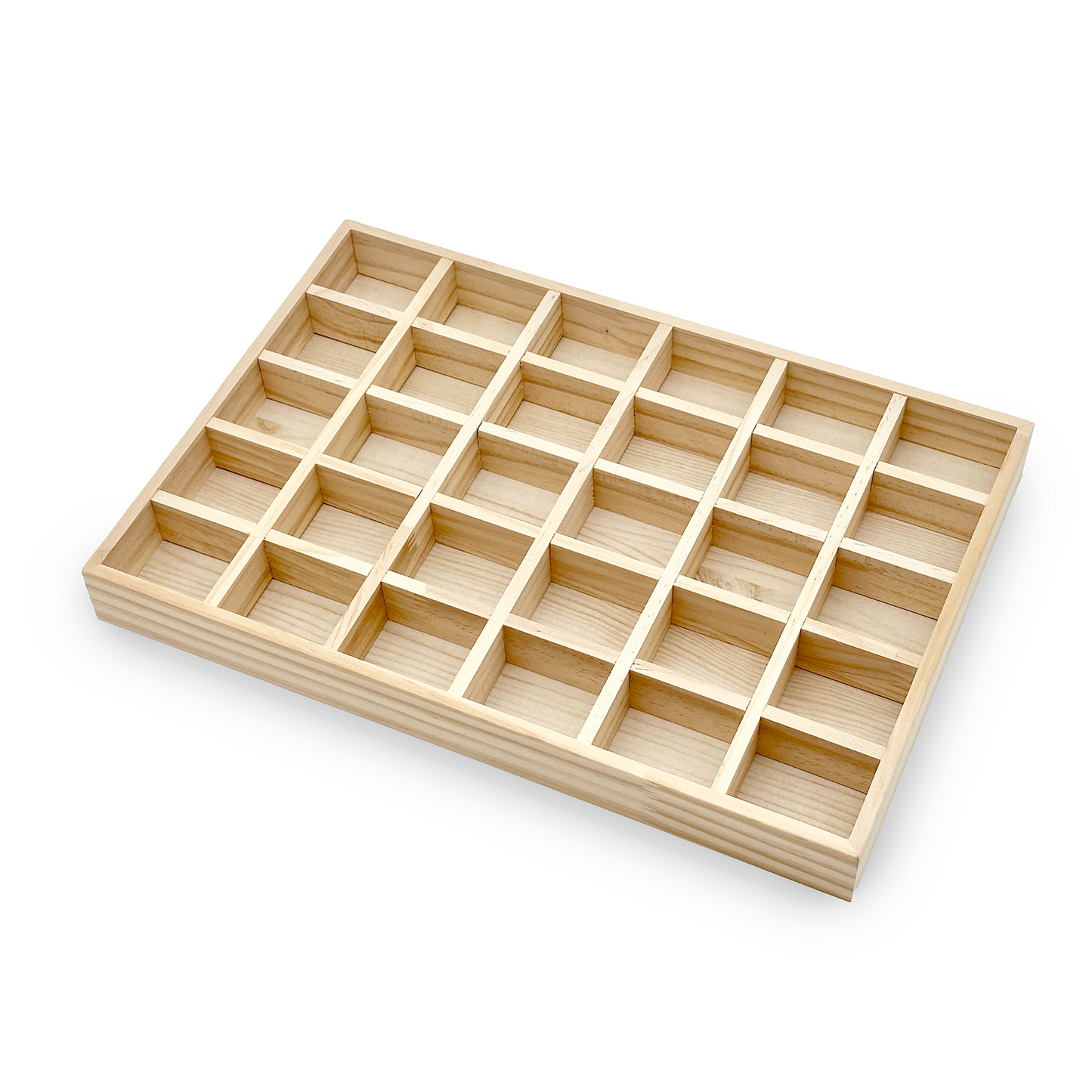 30 Compartment Natural Wood Jewelry Display Tray