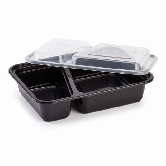 30 oz Double Compartment Plastic Disposable Food Containers (50 Pack)