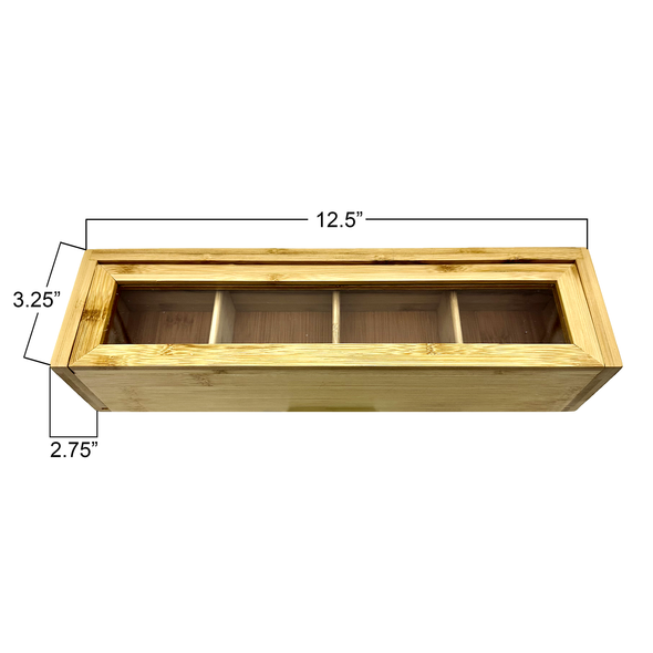 12.5" x 3.25" Bam & Boo 4 Compartment Bamboo Jewelry Organizer Case