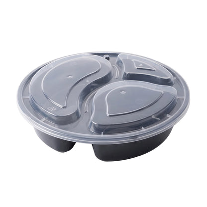 34 oz Three Compartment Round Plastic Disposable Food Containers (50 Pack)