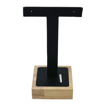 4 1/2" Black Velvet Earring T-Stand with Wood Base and Ring Display