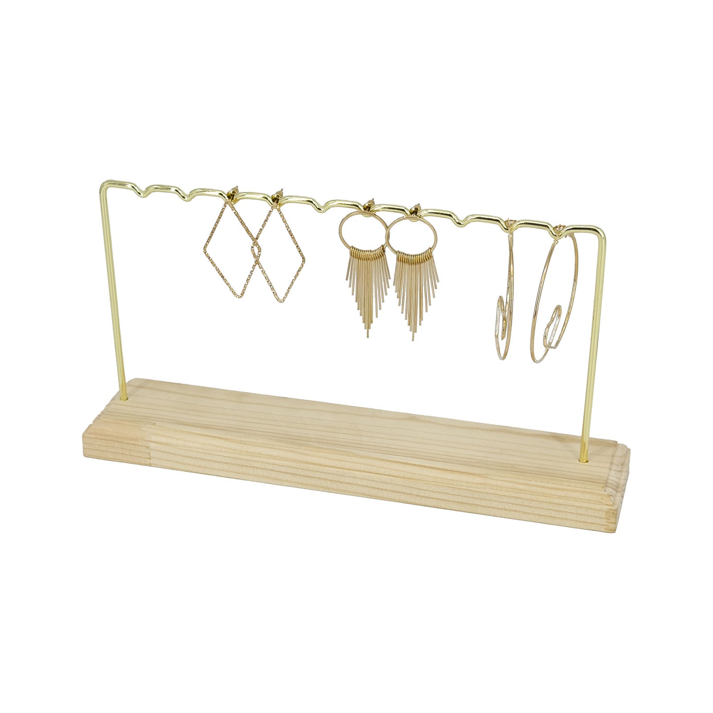 4 1/2" Gold Metal Hanging Jewelry Display Stand with Wood Base