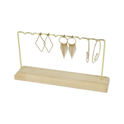 4 1/2" Gold Metal Hanging Jewelry Display Stand with Wood Base