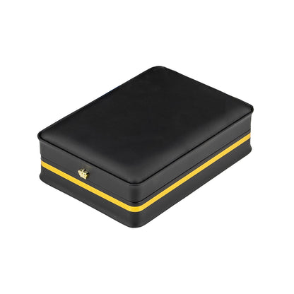 4 1/2" x 6 1/4" Black Leatherette Necklace Box with Gold Crown and Trim