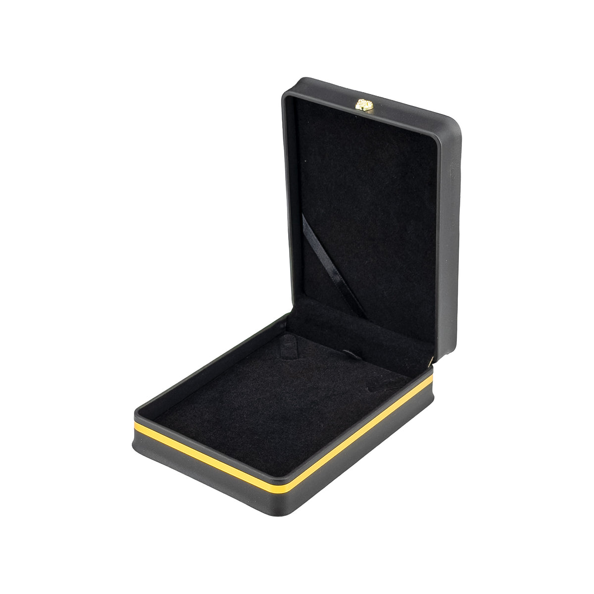 4 1/2" x 6 1/4" Black Leatherette Necklace Box with Gold Crown and Trim