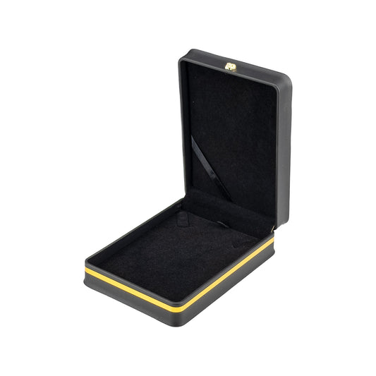 4 1/2" x 6 1/4" Black Leatherette Necklace Box with Gold Crown and Trim