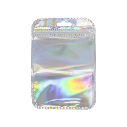 4 1/8" x 5 7/8" Holographic Resealable Zip Lock Bags with Hang Hole