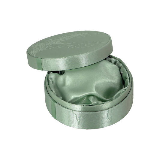 4 3/4" Round Sage Green Satin Bracelet Jewelry Box