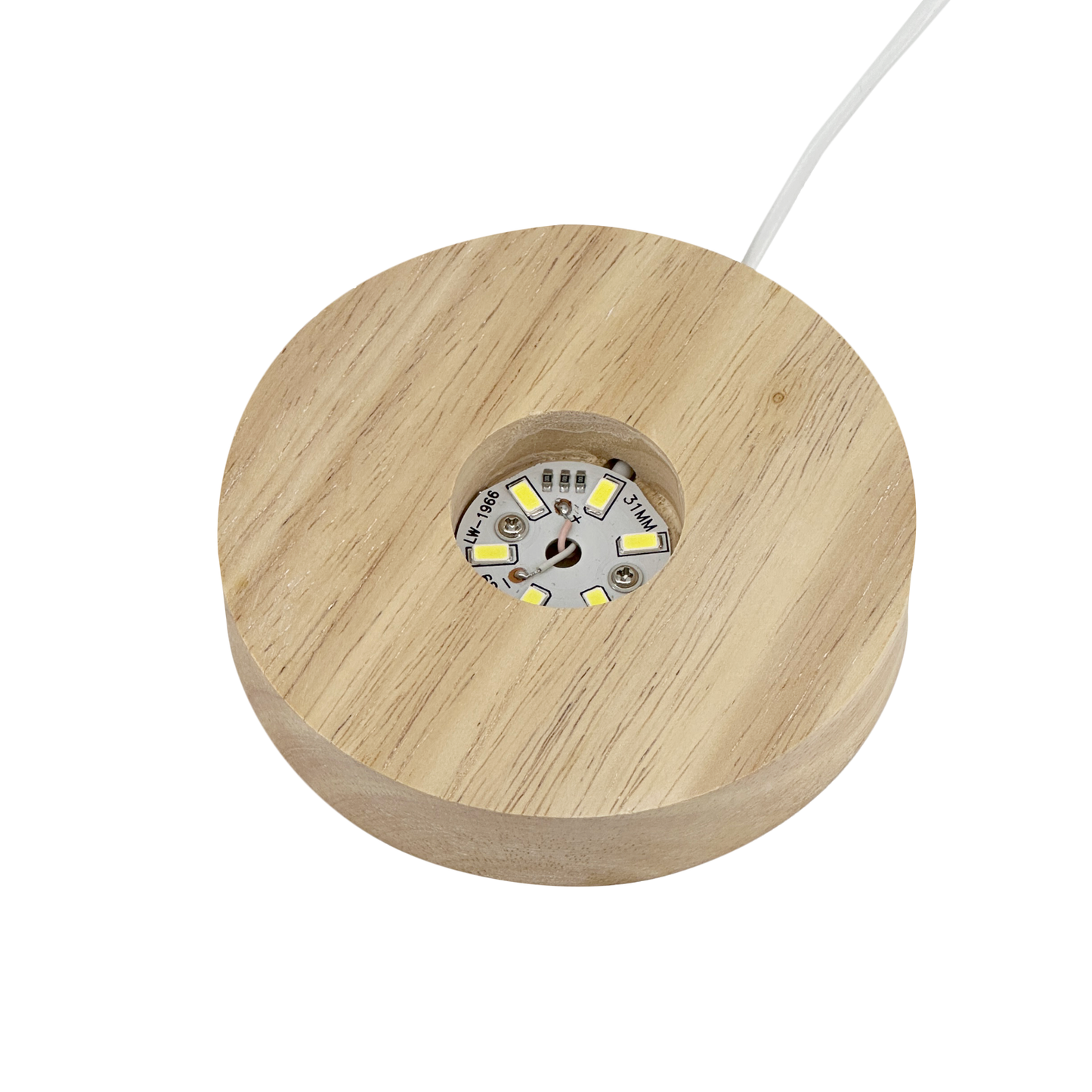 4" Round Wood Base White LED Light with Switch (2-Pack)