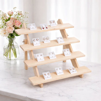 4 Tier Natural Wood Earring Card Display Stand