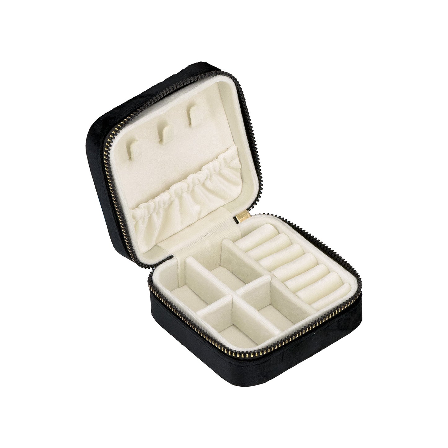 4" x 4" Black Velvet Portable Jewelry Organizer Storage Case