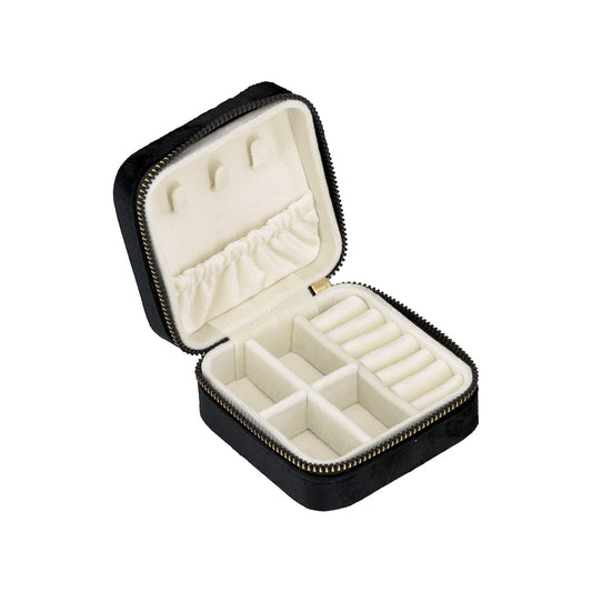 4" x 4" Black Velvet Portable Jewelry Organizer Storage Case
