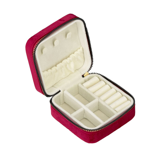 4" x 4" Red Velvet Portable Jewelry Organizer Storage Case