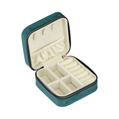 4" x 4" Turquoise Velvet Portable Jewelry Organizer Storage Case