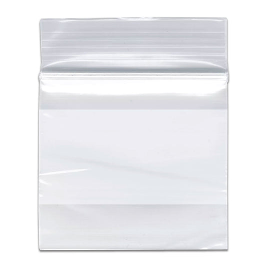 4" x 4" White Block Clear Zip Lock 2 Mil Plastic Bags