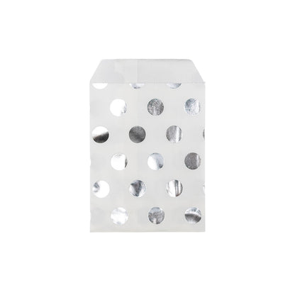 4" x 6" White and Silver Polka Dot Flat Paper Gift Shopping Bags (100 Pack)