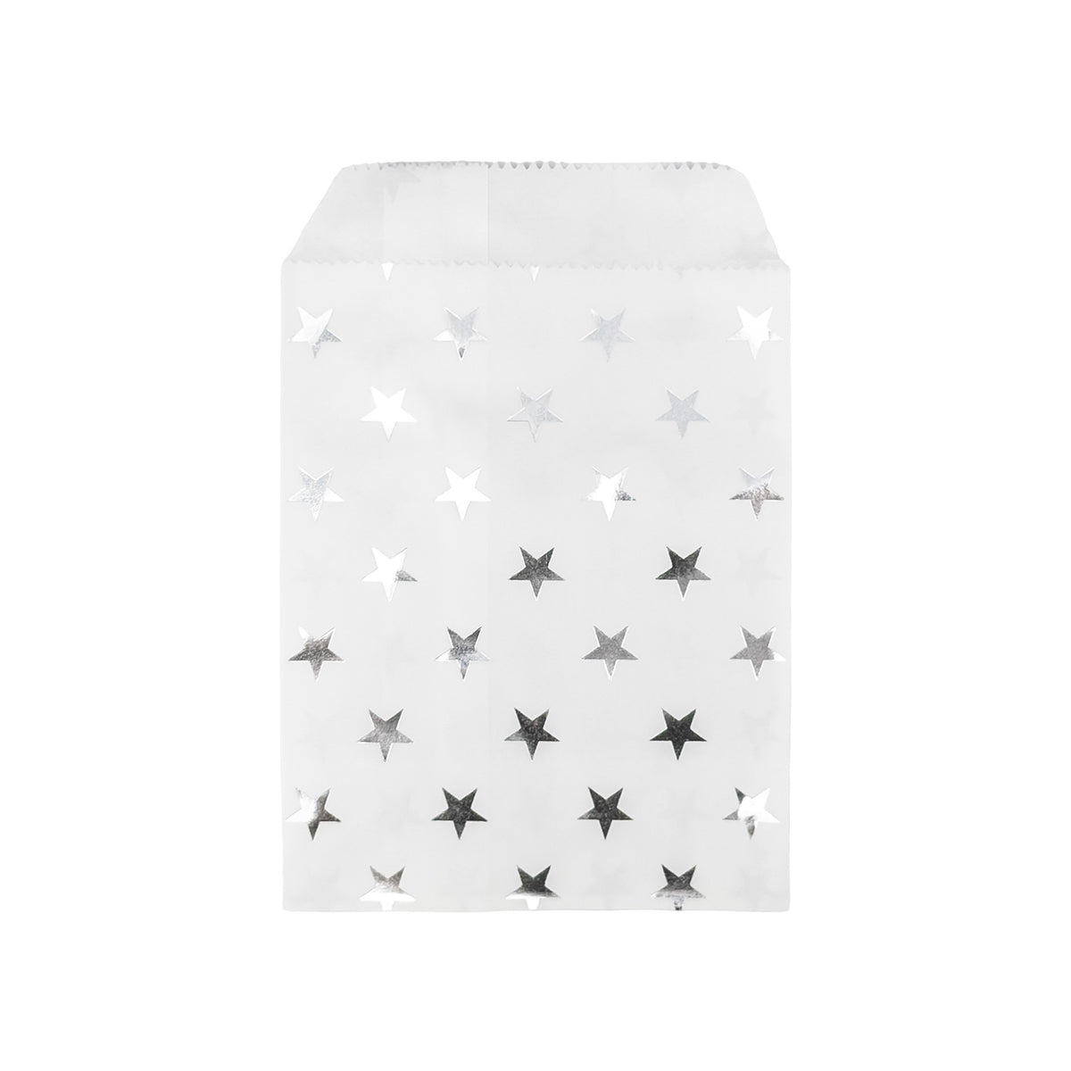 4" x 6" White and Silver Stars Flat Paper Gift Shopping Bags (100 Pack)