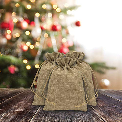 8" x 10" Brown Linen Burlap Drawstring Gift Bags