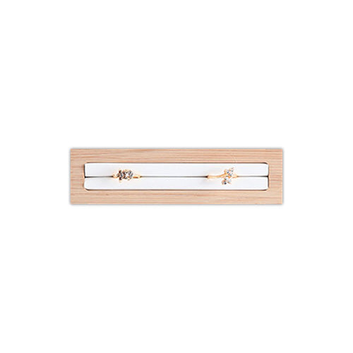 5 3/4" x 1 3/4" Wood White Leatherette 1 Row Ring Display Stand