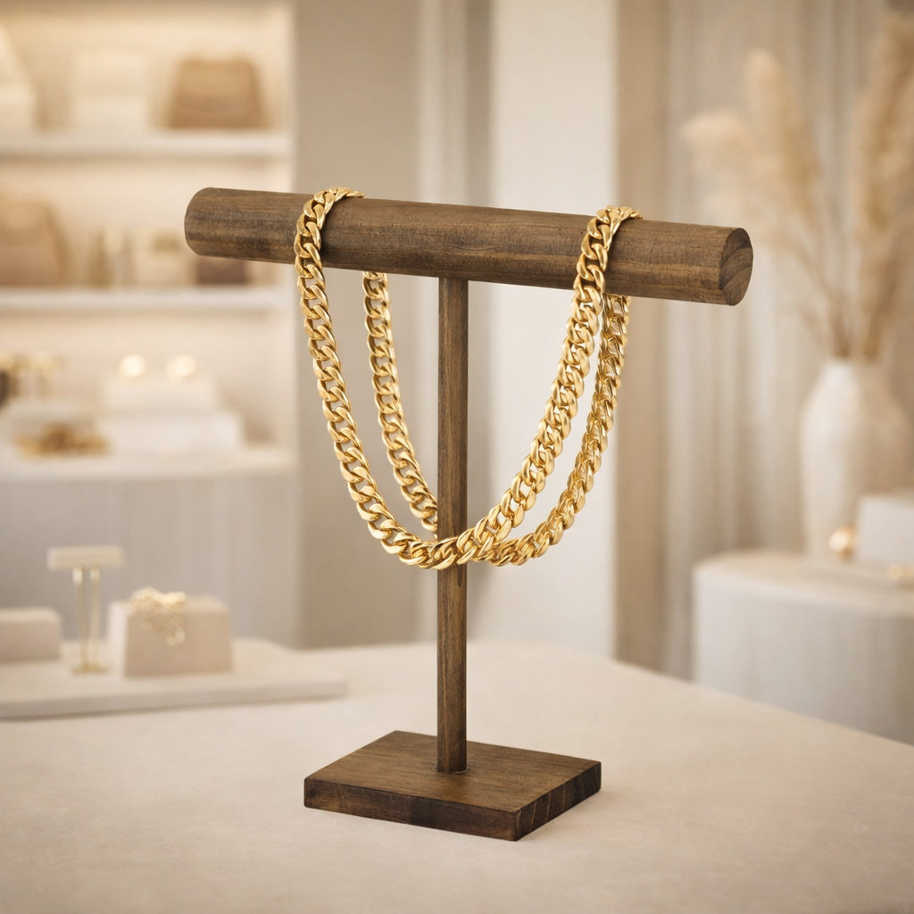 5 3/4" x 6 3/4" Dark Wood Single Round T-Bar Jewelry Display