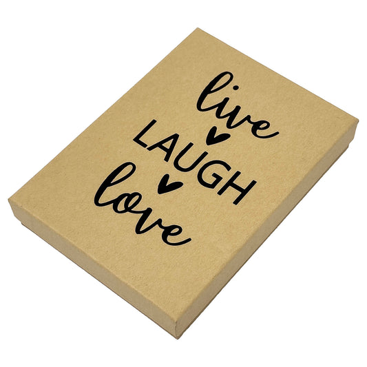 5 7/16" x 3 15/16" Kraft and Black "Live Laugh Love" Cotton Filled Box