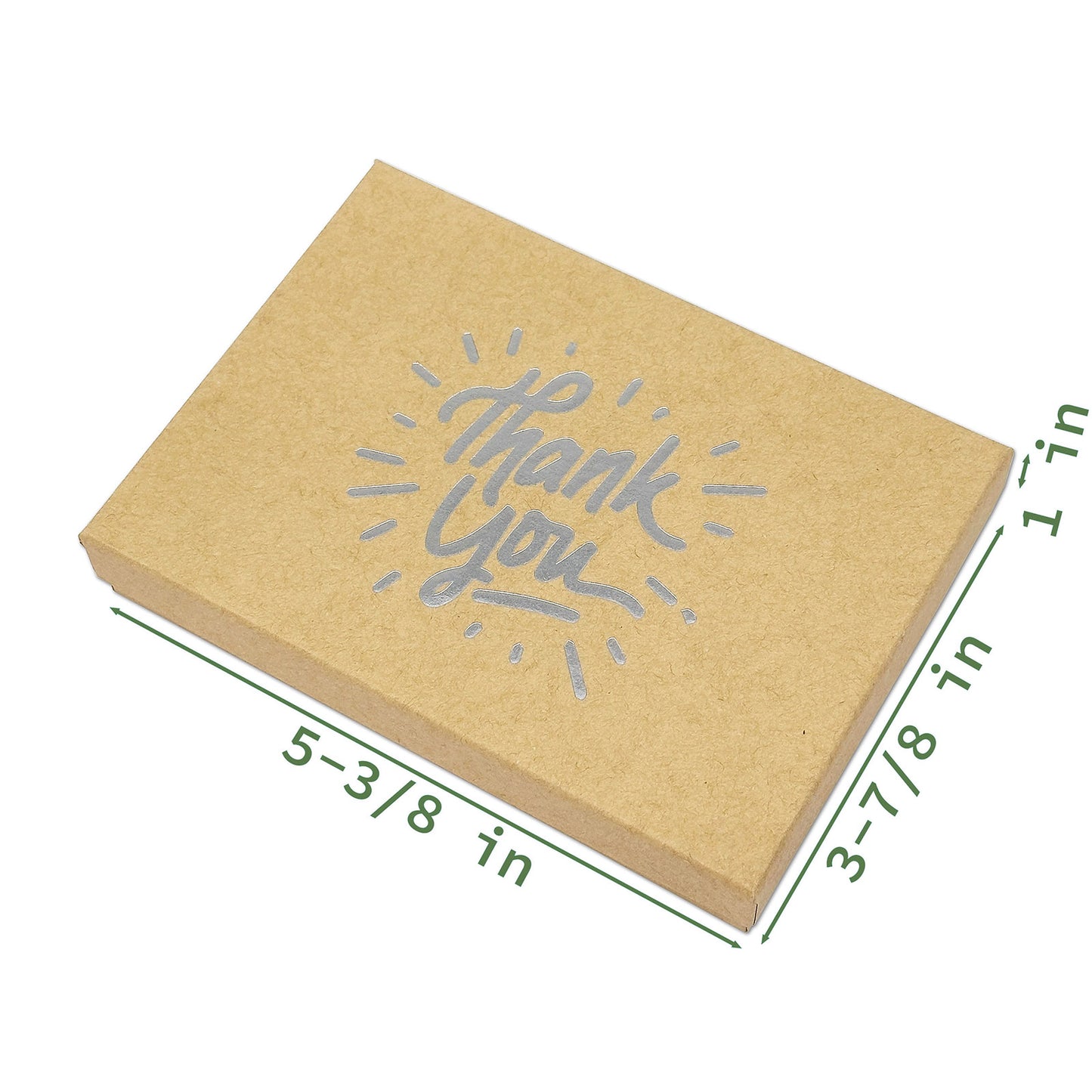 5 7/16" x 3 15/16" Kraft and Silver "Thank You" Cotton Filled Box