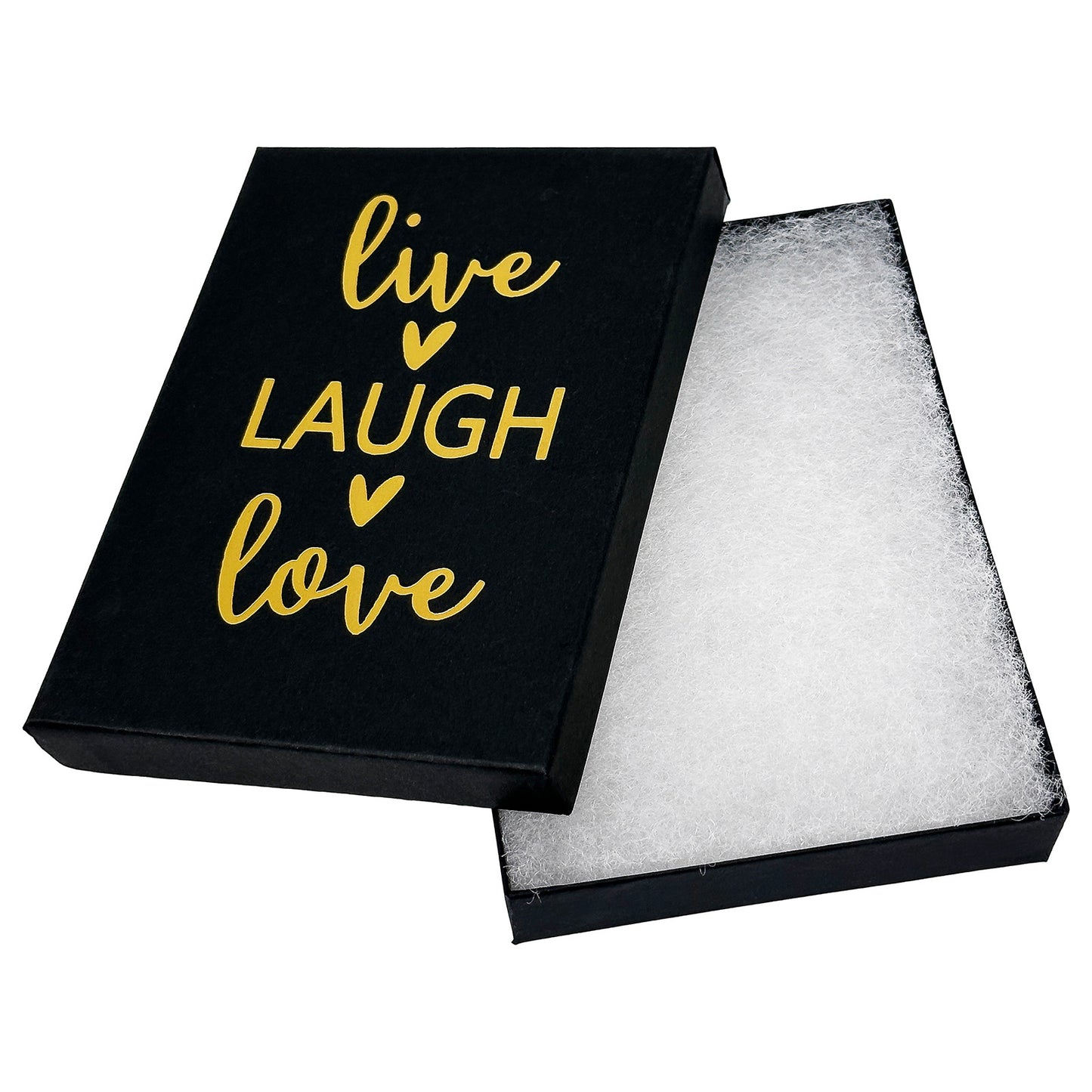 5 7/16" x 3 15/16" Black and Gold "Live Laugh Love" Cotton Filled Box