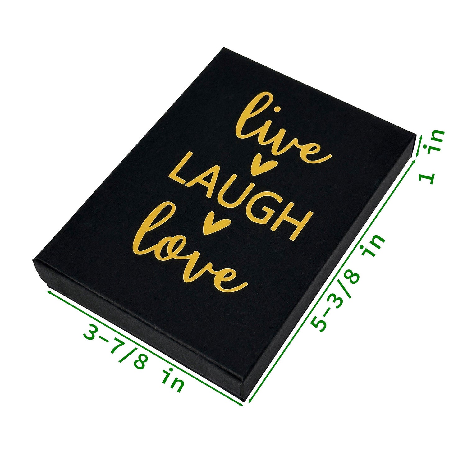 5 7/16" x 3 15/16" Black and Gold "Live Laugh Love" Cotton Filled Box