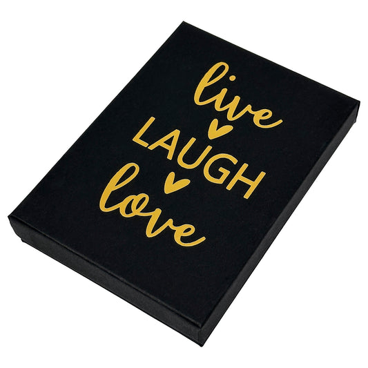 5 7/16" x 3 15/16" Black and Gold "Live Laugh Love" Cotton Filled Box