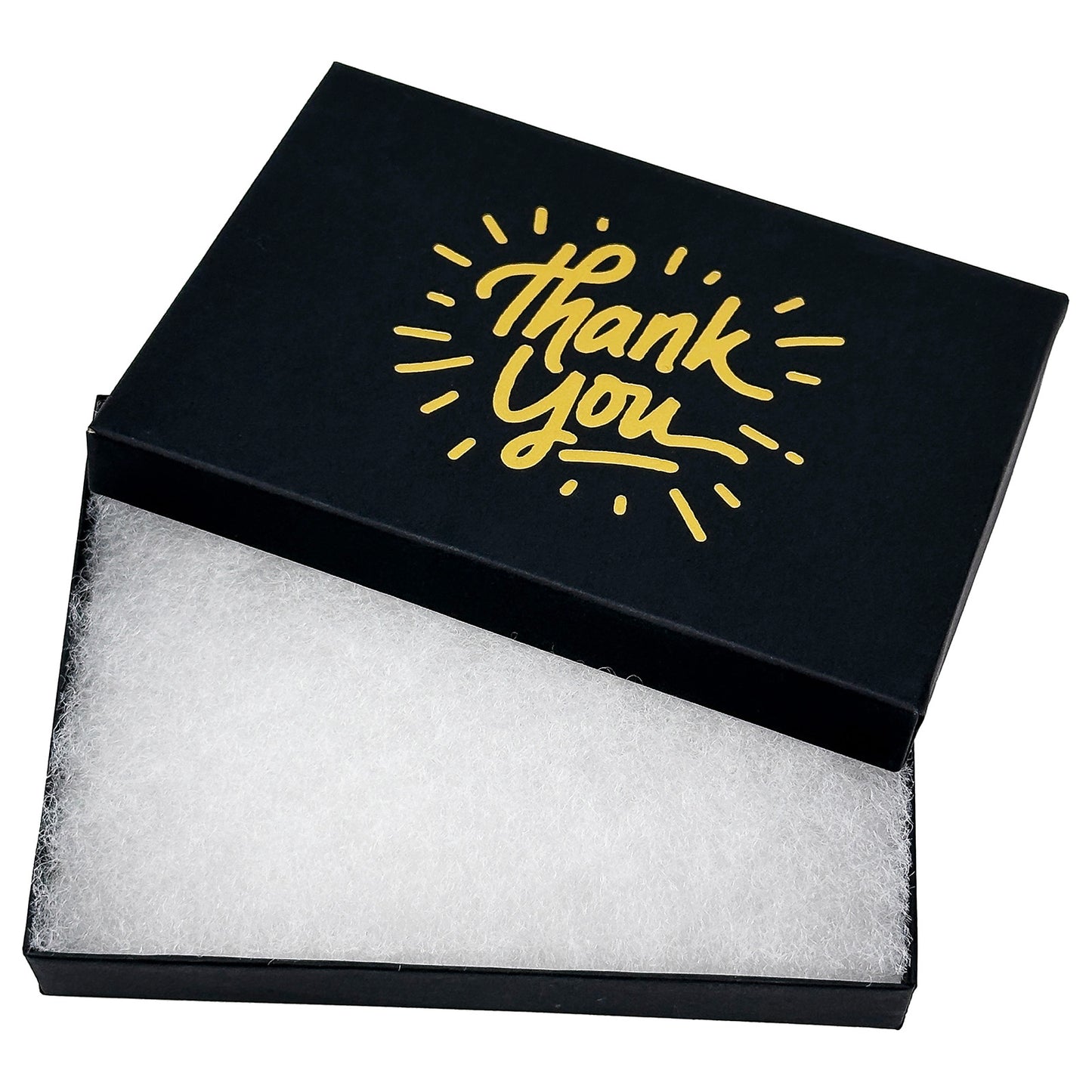 5 7/16" x 3 15/16" Black and Gold "Thank You" Cotton Filled Box