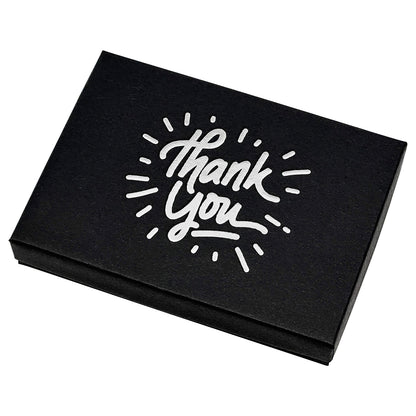 5 7/16" x 3 15/16" Black and Silver "Thank You" Cotton Filled Box