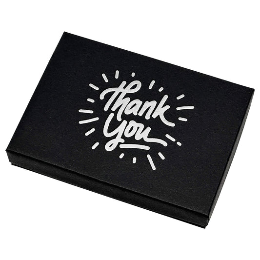 5 7/16" x 3 15/16" Black and Silver "Thank You" Cotton Filled Box