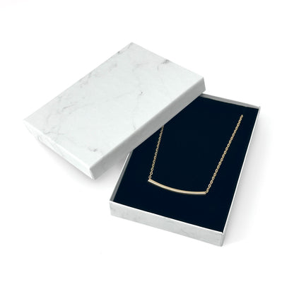 5 7/16" x 3 15/16" Marble White Necklace Paper Box with Black Foam Insert