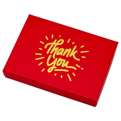 5 7/16" x 3 15/16" Matte Red and Gold "Thank You" Cotton Filled Box