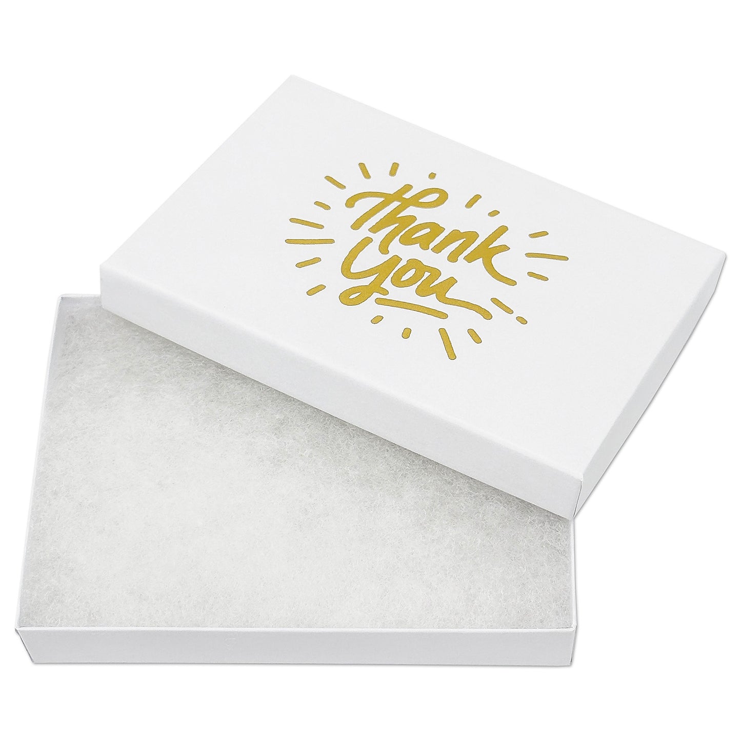 5 7/16" x 3 15/16" Matte White and Gold "Thank You" Cotton Filled Box