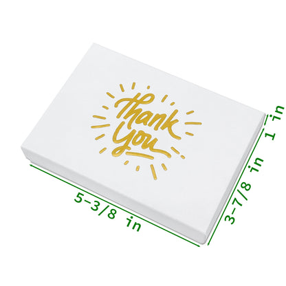 5 7/16" x 3 15/16" Matte White and Gold "Thank You" Cotton Filled Box