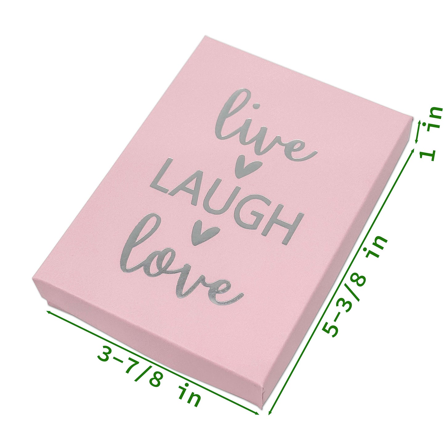 5 7/16" x 3 15/16" Pink and Silver "Live Laugh Love" Cotton Filled Box