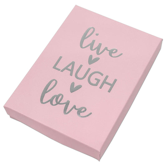 5 7/16" x 3 15/16" Pink and Silver "Live Laugh Love" Cotton Filled Box