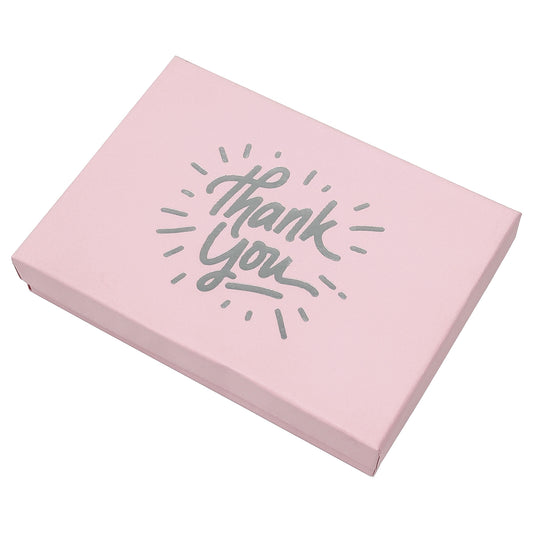 5 7/16" x 3 15/16" Pink and Silver "Thank You" Cotton Filled Box