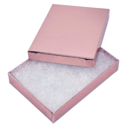 5 7/16" x 3 15/16" x 1" Metallic Rose Gold Cotton Filled Paper Box