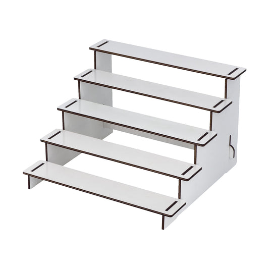 5 Tier Laser Cut Wood Jewelry Display Stand with White Plastic Finish