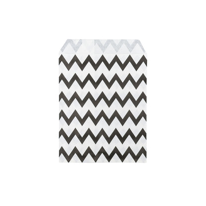 5" x 7" Black and White Chevron Pattern Flat Paper Gift Shopping Bags (100 Pack)