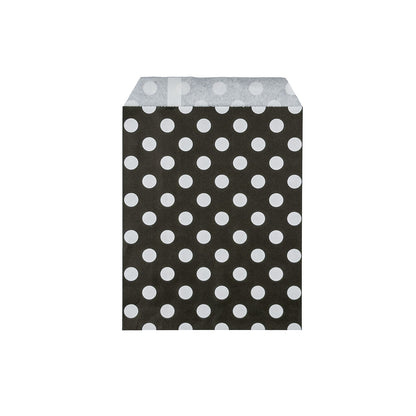 5" x 7" Black and White Polka Dot Flat Paper Gift Shopping Bags (100 Pack)