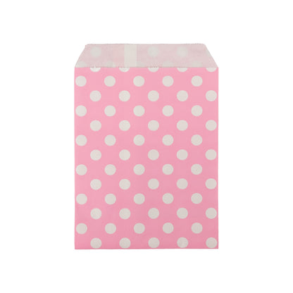 5" x 7" Pink and White Polka Dot Flat Paper Gift Shopping Bags (100 Pack)