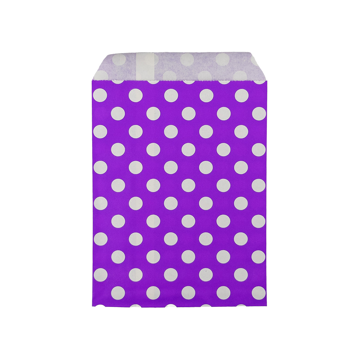 5" x 7" Purple and White Polka Dot Flat Paper Gift Shopping Bags (100 Pack)