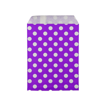 5" x 7" Purple and White Polka Dot Flat Paper Gift Shopping Bags (100 Pack)